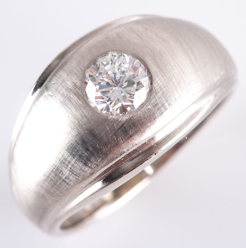 14k White Gold G SI1 Round Diamond Solitaire Flush Set Cocktail Ring .45ct 6.25g