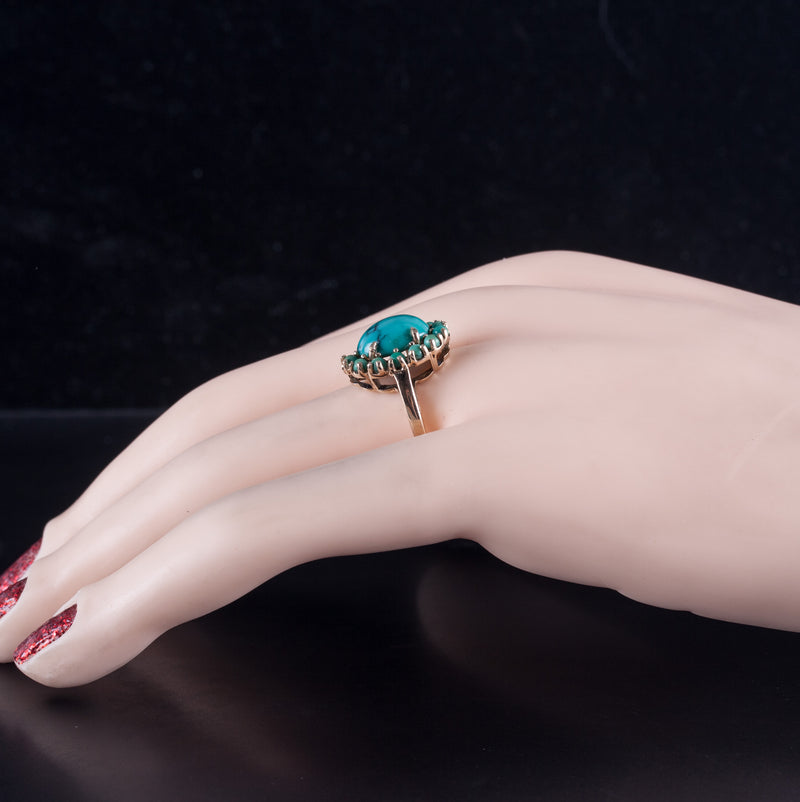 Vintage 1940's 10k Yellow Gold Cabochon Turquoise Cocktail Ring 3.4g