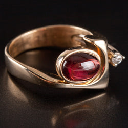 14k Yellow White Gold Oval Cabochon Garnet Round Diamond Ring 1.98ctw 5.48g