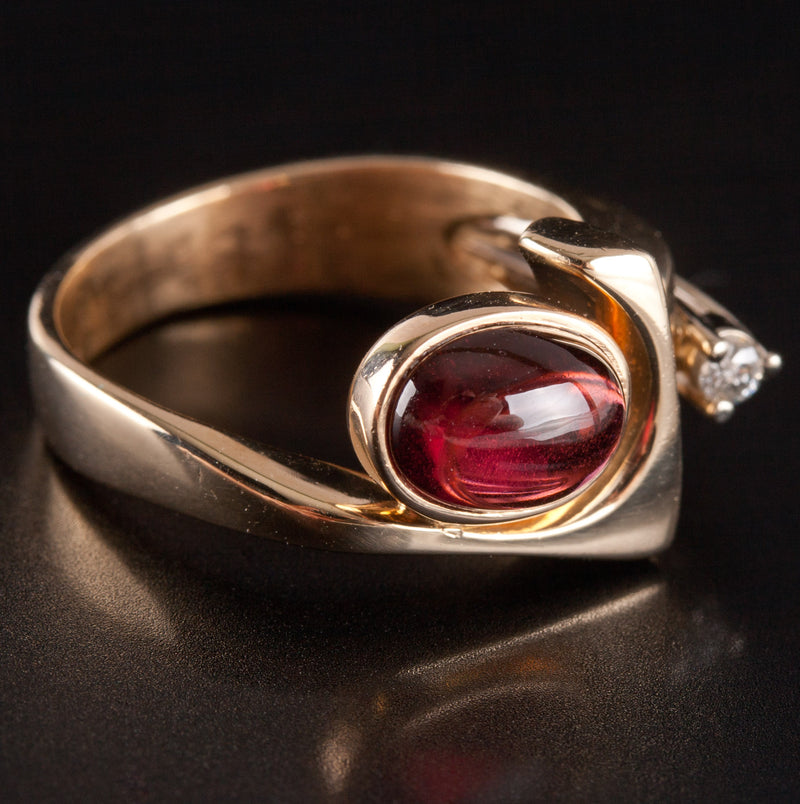 14k Yellow White Gold Oval Cabochon Garnet Round Diamond Ring 1.98ctw 5.48g