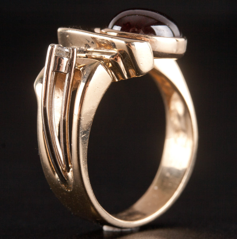 14k Yellow White Gold Oval Cabochon Garnet Round Diamond Ring 1.98ctw 5.48g