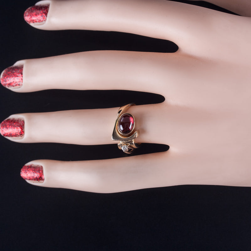 14k Yellow White Gold Oval Cabochon Garnet Round Diamond Ring 1.98ctw 5.48g