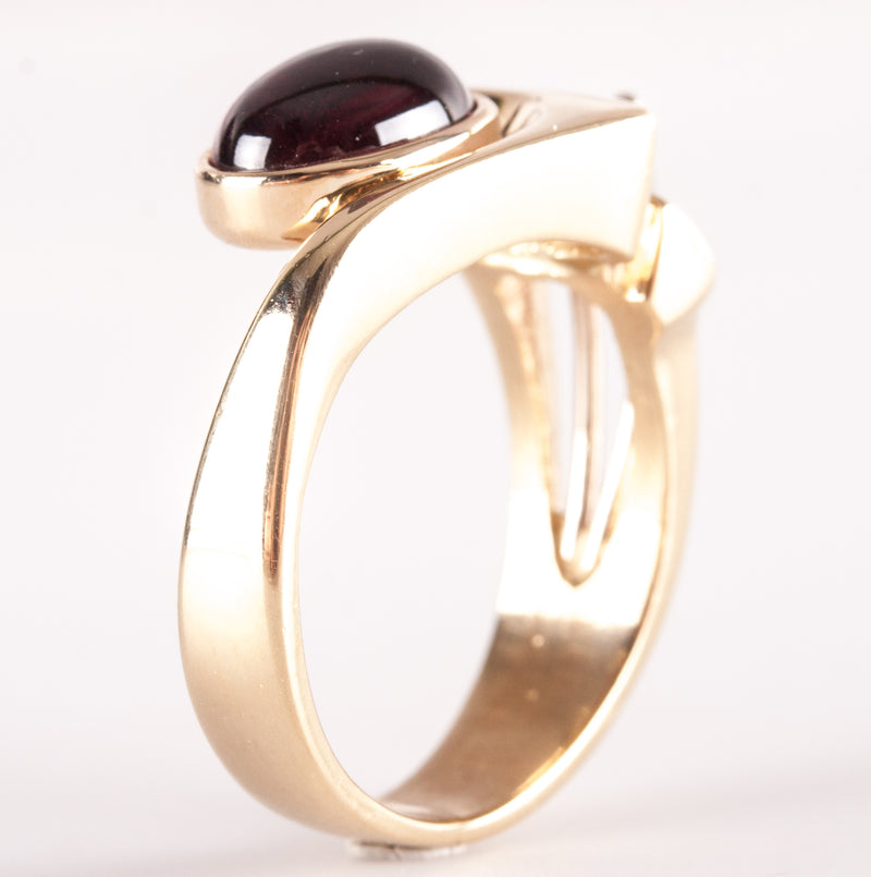 14k Yellow White Gold Oval Cabochon Garnet Round Diamond Ring 1.98ctw 5.48g