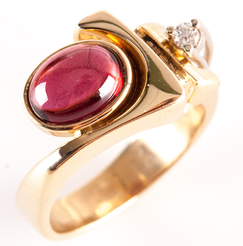 14k Yellow White Gold Oval Cabochon Garnet Round Diamond Ring 1.98ctw 5.48g