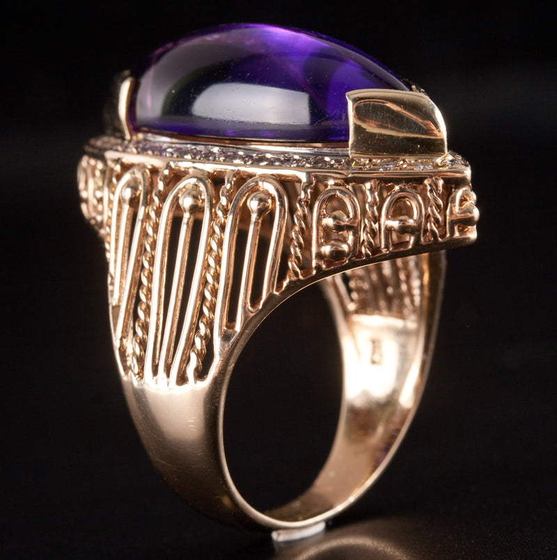 14k Yellow White Gold Marquise Cabochon Amethyst Diamond Cocktail Ring 3.86ctw
