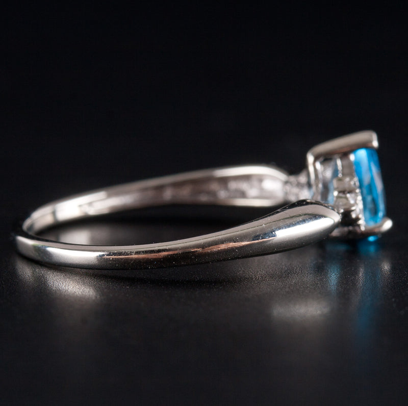 10k White Gold Pear AA Swiss Blue Topaz Round Diamond Ring .505ctw 1.10g