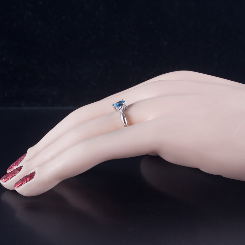 10k White Gold Pear AA Swiss Blue Topaz Round Diamond Ring .505ctw 1.10g