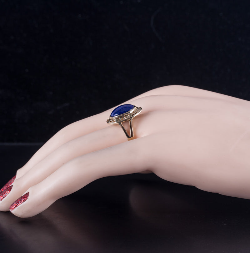 10k Yellow Gold Oval Cabochon Lapis Lazuli Solitaire Cocktail Ring 2.95g
