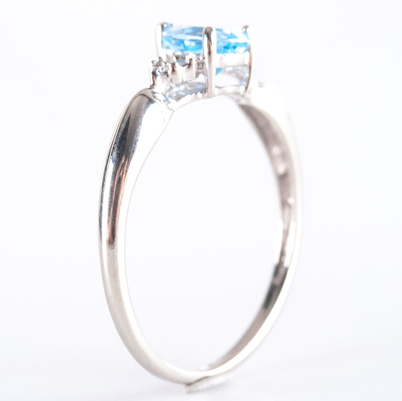 10k White Gold Pear AA Swiss Blue Topaz Round Diamond Ring .505ctw 1.10g