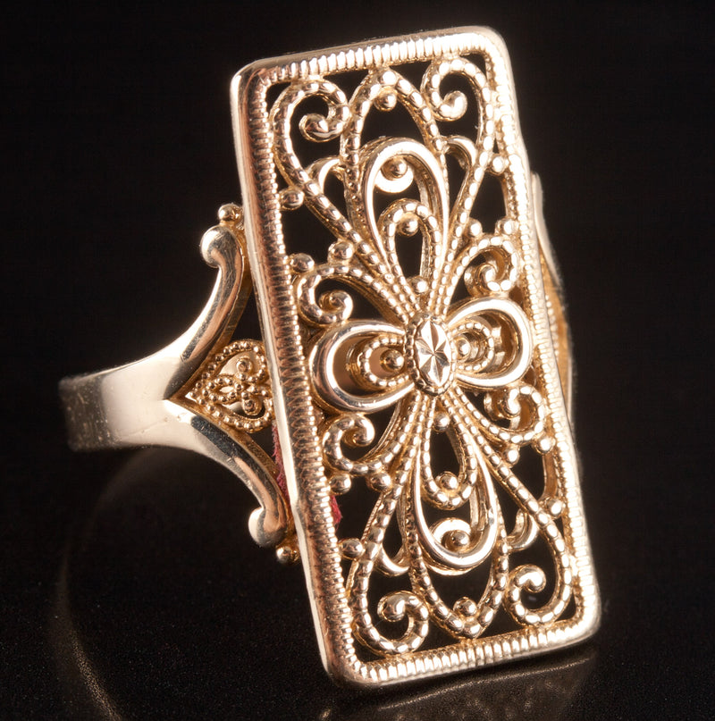 14k Yellow Gold Milgrain Floral Style Cocktail Ring 2.55g