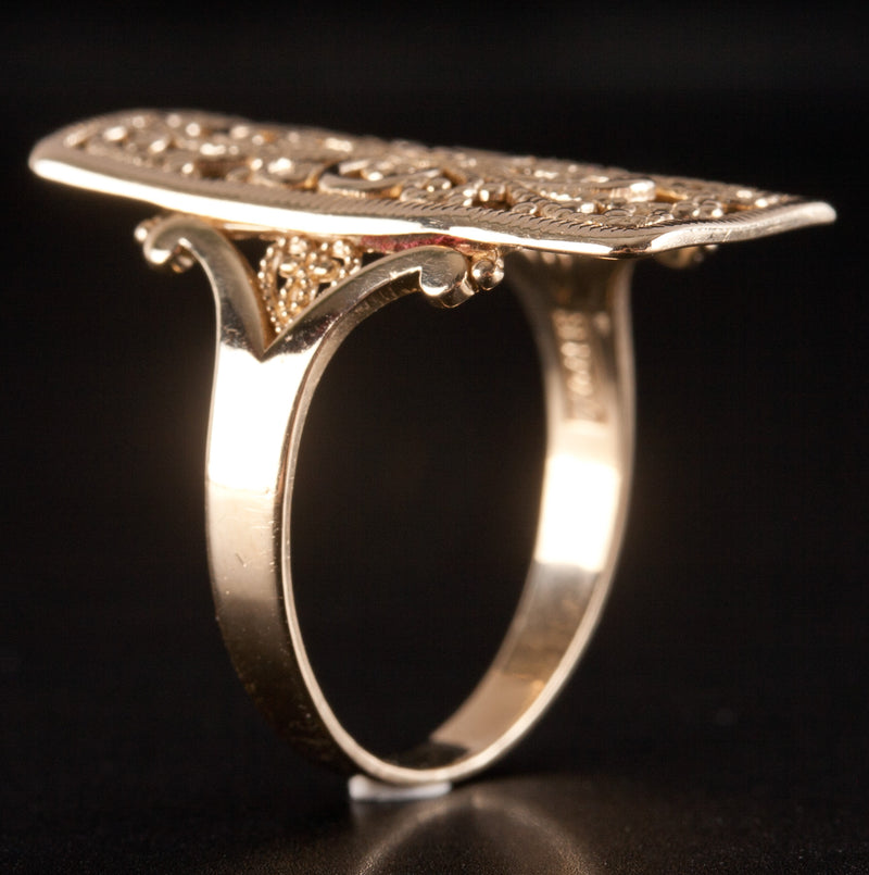 14k Yellow Gold Milgrain Floral Style Cocktail Ring 2.55g