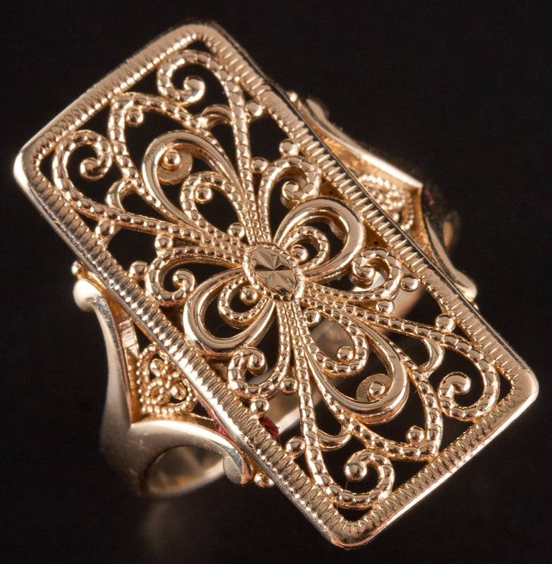 14k Yellow Gold Milgrain Floral Style Cocktail Ring 2.55g