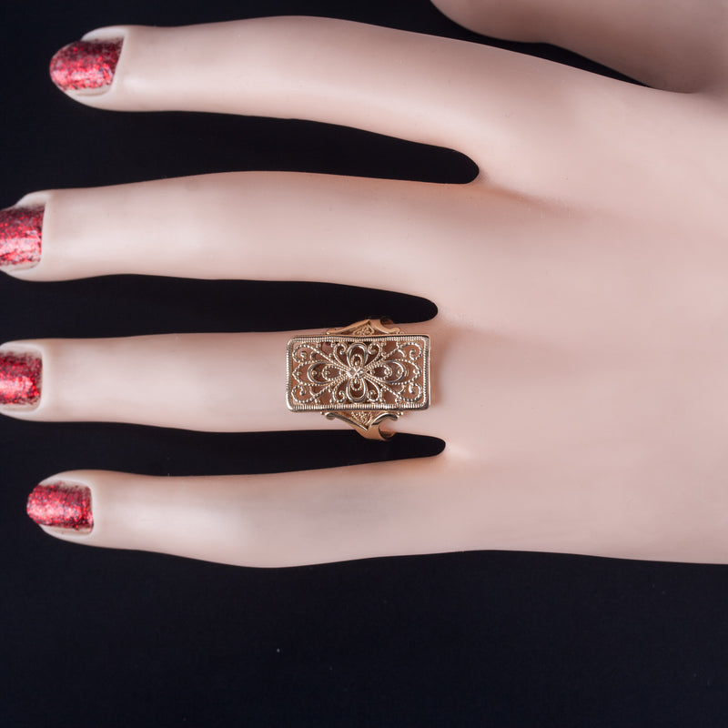 14k Yellow Gold Milgrain Floral Style Cocktail Ring 2.55g