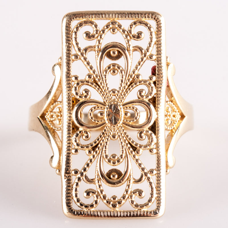 14k Yellow Gold Milgrain Floral Style Cocktail Ring 2.55g