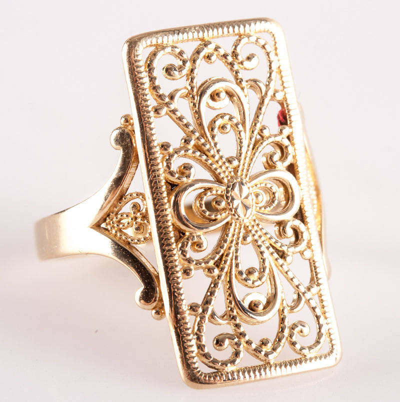 14k Yellow Gold Milgrain Floral Style Cocktail Ring 2.55g