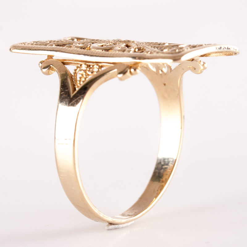 14k Yellow Gold Milgrain Floral Style Cocktail Ring 2.55g