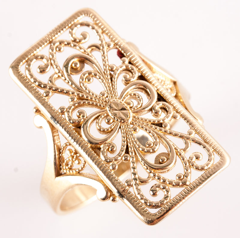 14k Yellow Gold Milgrain Floral Style Cocktail Ring 2.55g