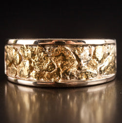 Men's 14k Yellow Gold / 21k Gold Nugget Inlay Style Ring 9.30g Size 10