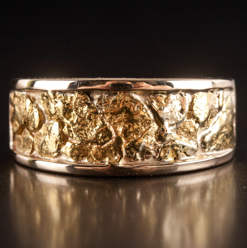 Men's 14k Yellow Gold / 21k Gold Nugget Inlay Style Ring 9.30g Size 10