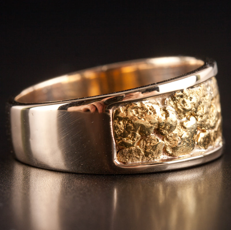 Men's 14k Yellow Gold / 21k Gold Nugget Inlay Style Ring 9.30g Size 10