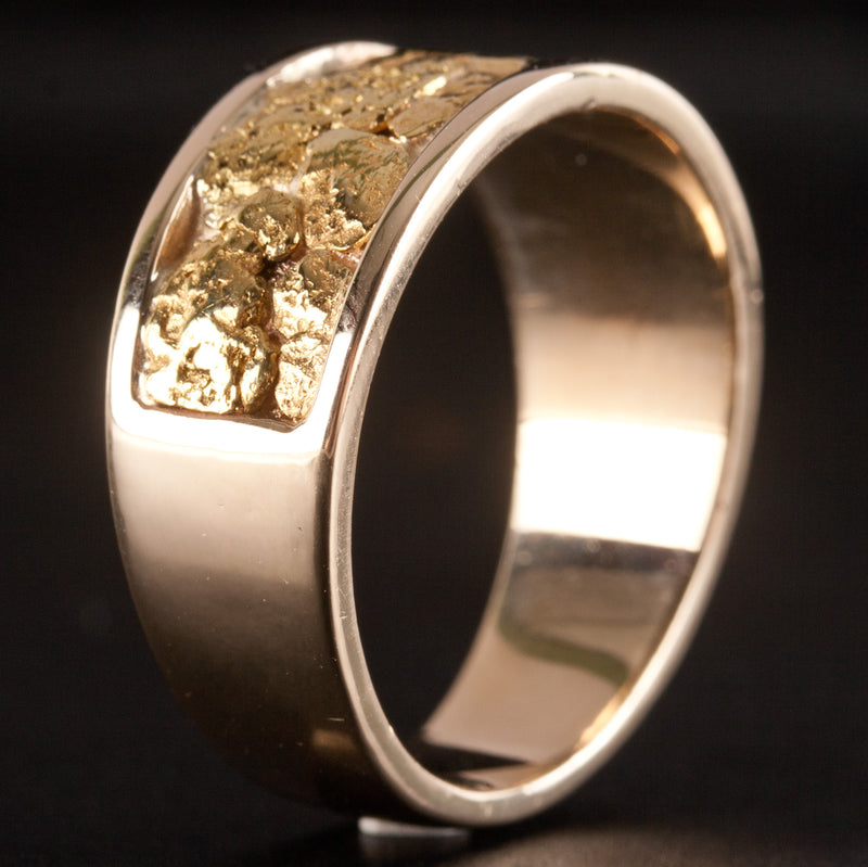 Men's 14k Yellow Gold / 21k Gold Nugget Inlay Style Ring 9.30g Size 10