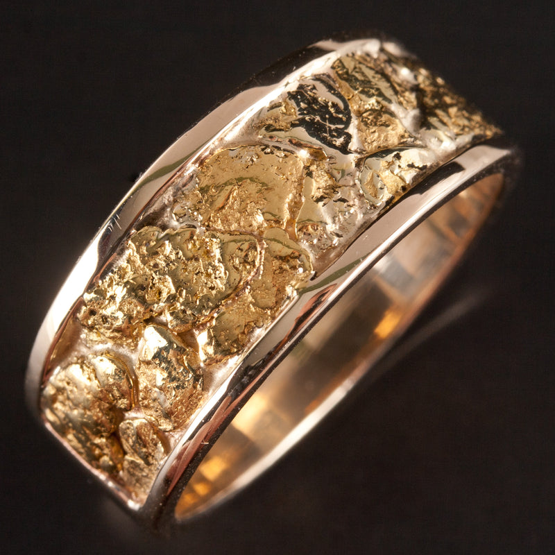 Men's 14k Yellow Gold / 21k Gold Nugget Inlay Style Ring 9.30g Size 10