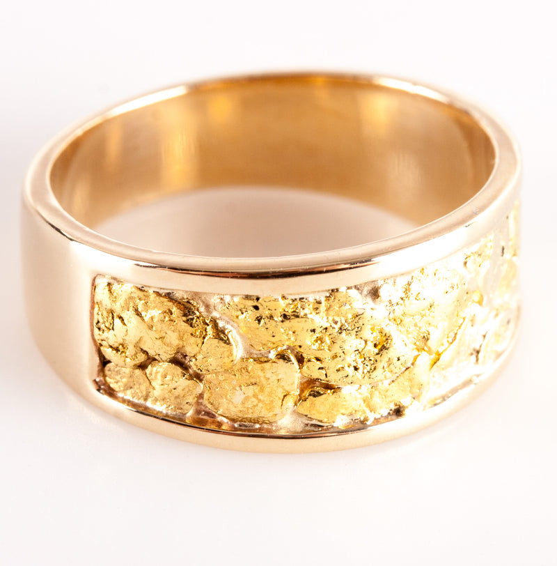 Men's 14k Yellow Gold / 21k Gold Nugget Inlay Style Ring 9.30g Size 10