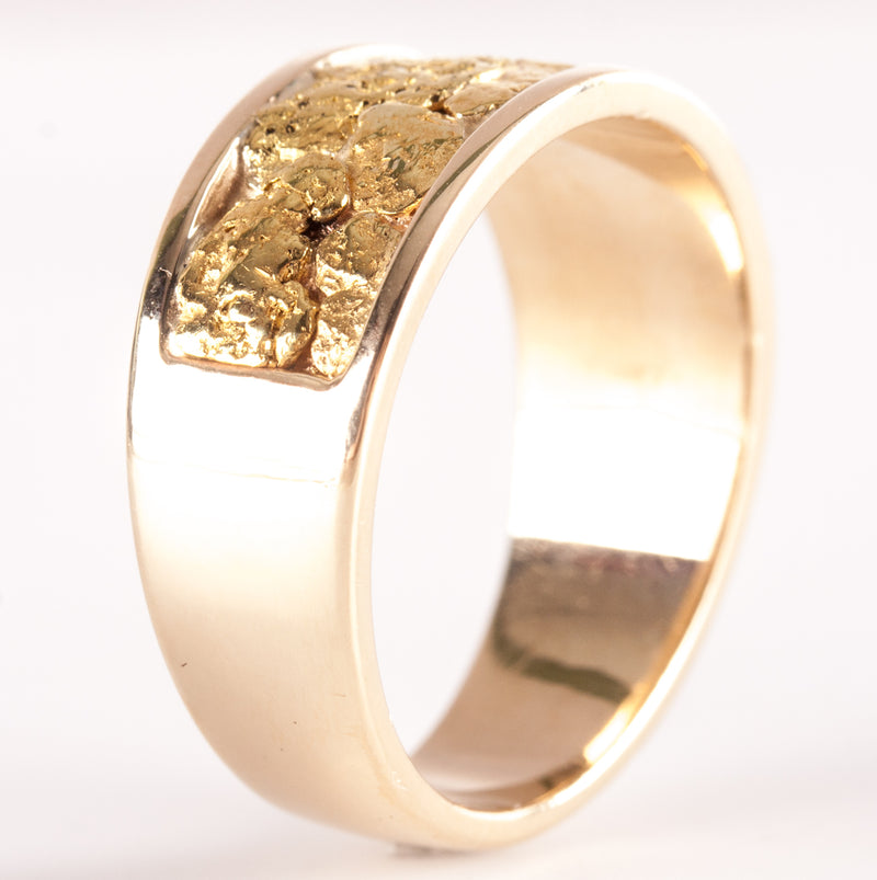 Men's 14k Yellow Gold / 21k Gold Nugget Inlay Style Ring 9.30g Size 10