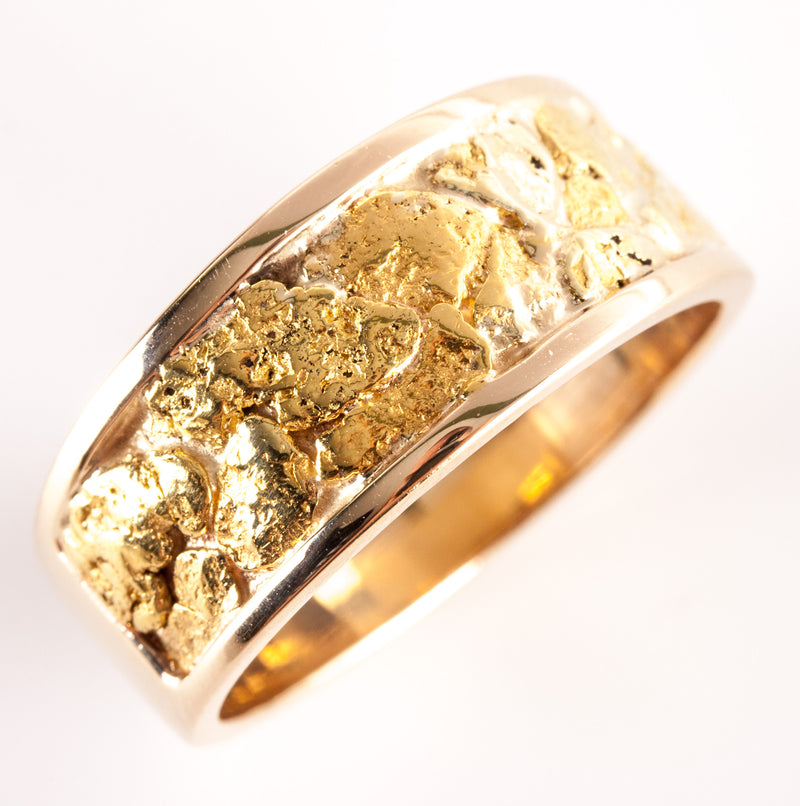 Men's 14k Yellow Gold / 21k Gold Nugget Inlay Style Ring 9.30g Size 10