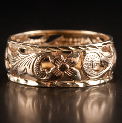 14k Yellow Gold Floral Style Wedding Anniversary Band Ring 2.95g Size 8.25