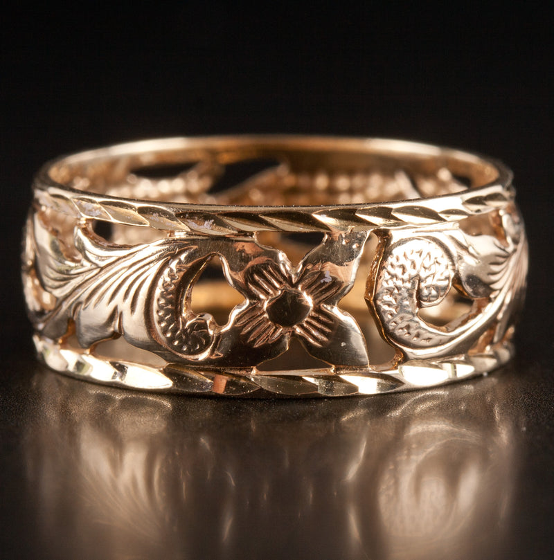14k Yellow Gold Floral Style Wedding Anniversary Band Ring 2.95g Size 8.25