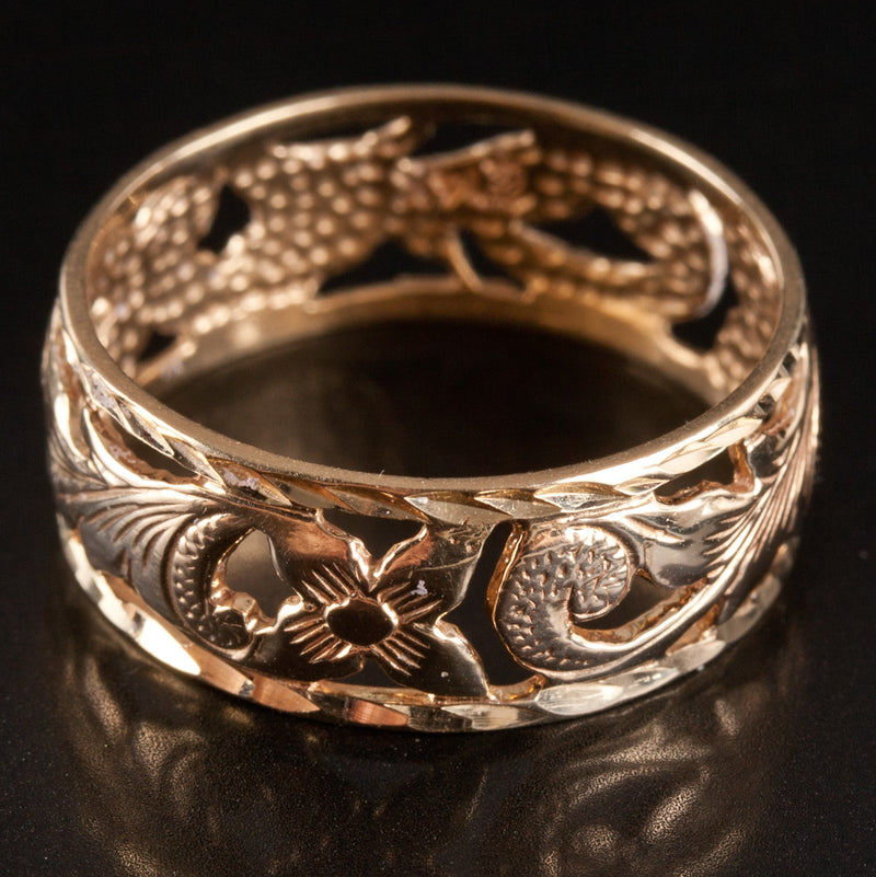 14k Yellow Gold Floral Style Wedding Anniversary Band Ring 2.95g Size 8.25