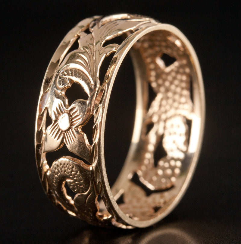 14k Yellow Gold Floral Style Wedding Anniversary Band Ring 2.95g Size 8.25