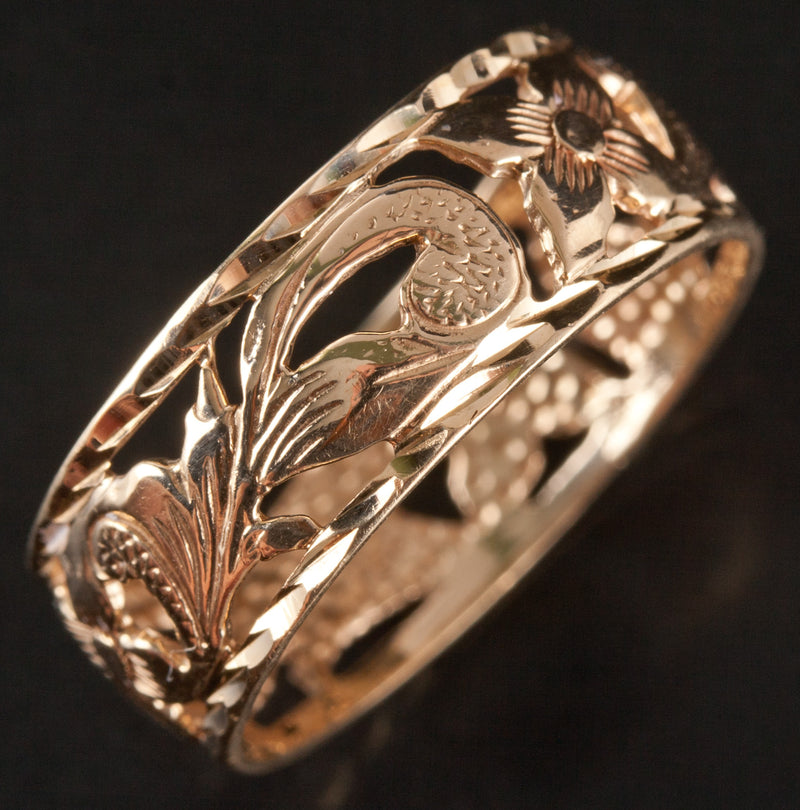 14k Yellow Gold Floral Style Wedding Anniversary Band Ring 2.95g Size 8.25