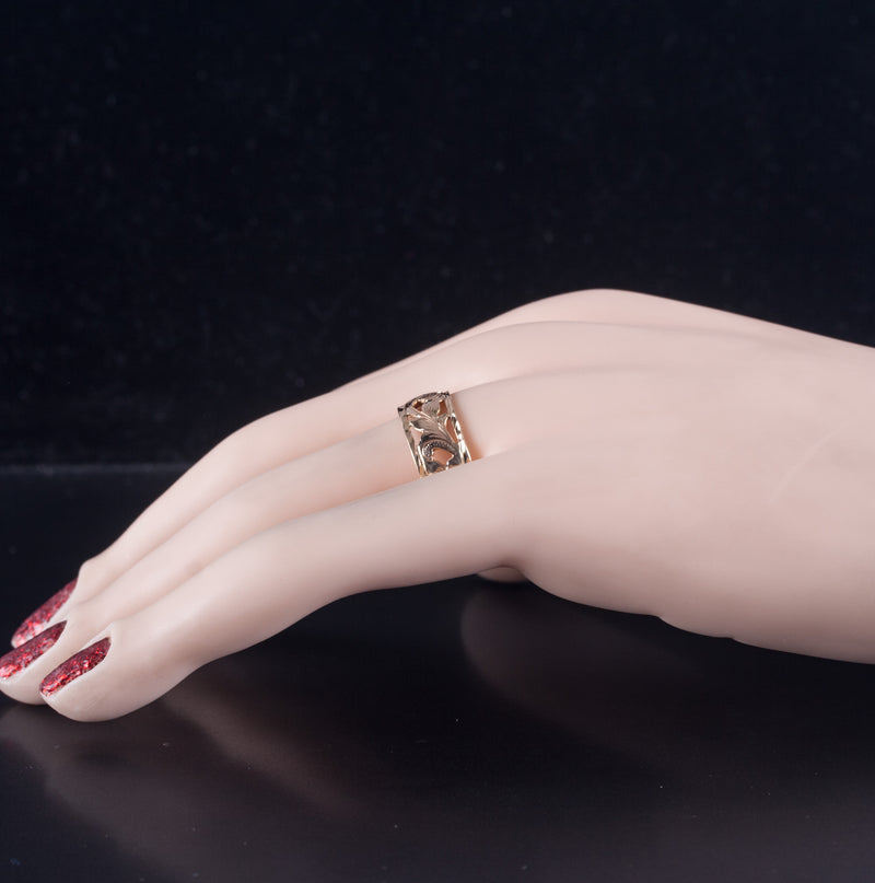 14k Yellow Gold Floral Style Wedding Anniversary Band Ring 2.95g Size 8.25