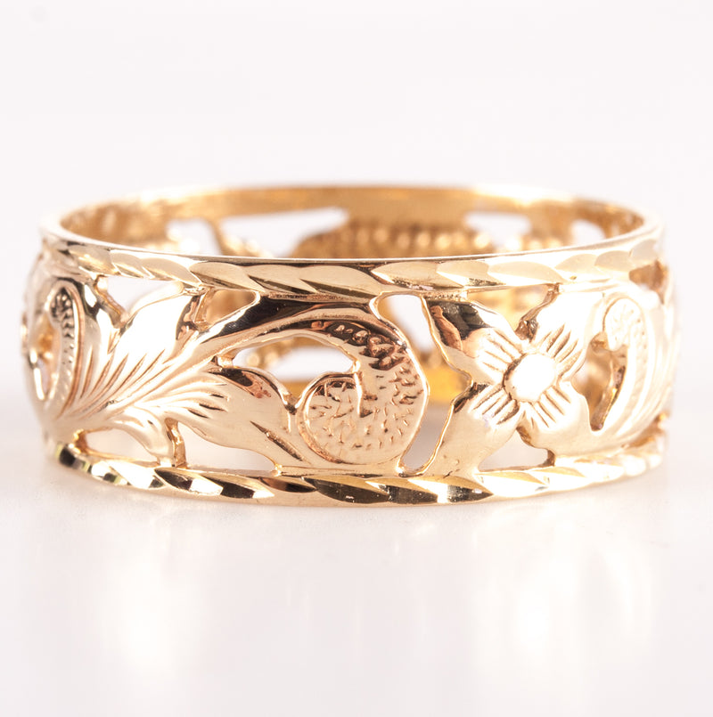14k Yellow Gold Floral Style Wedding Anniversary Band Ring 2.95g Size 8.25