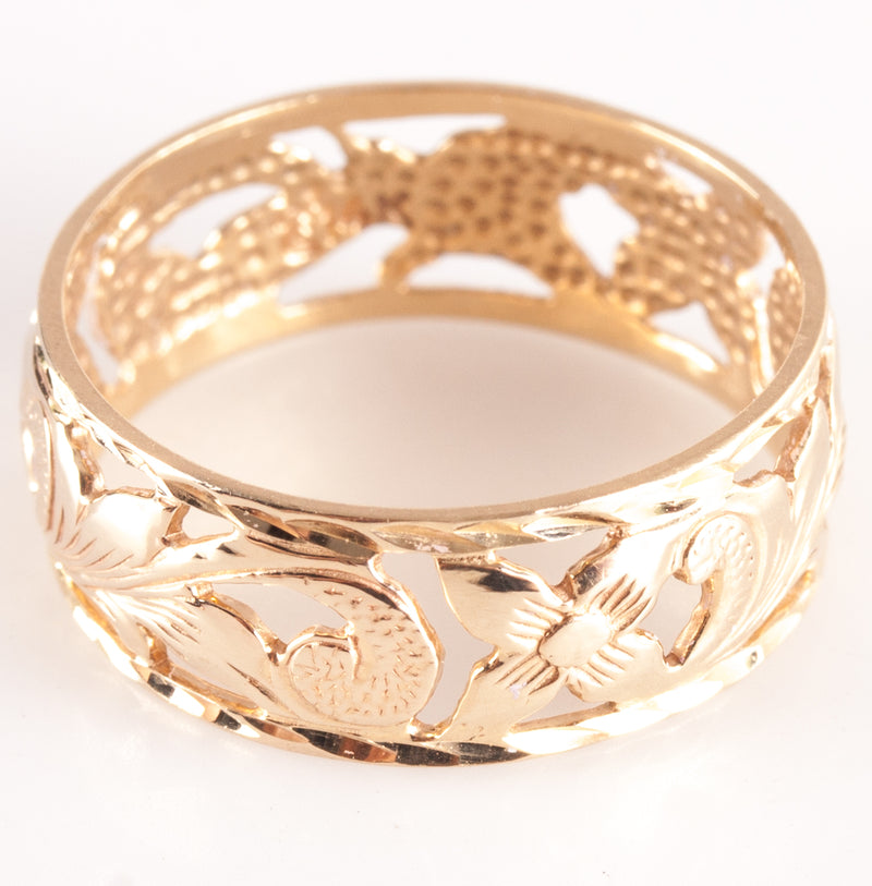 14k Yellow Gold Floral Style Wedding Anniversary Band Ring 2.95g Size 8.25
