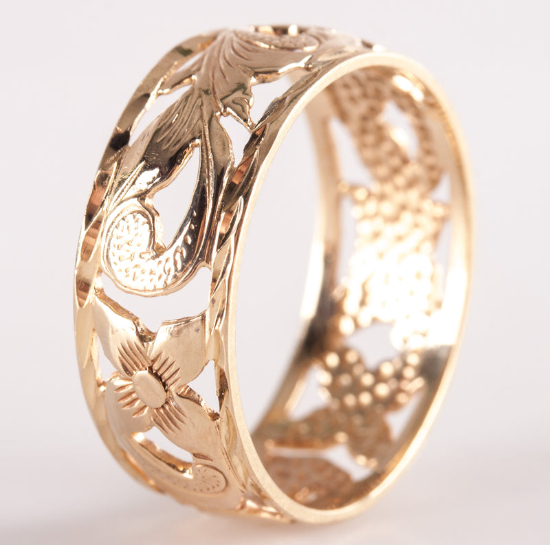 14k Yellow Gold Floral Style Wedding Anniversary Band Ring 2.95g Size 8.25