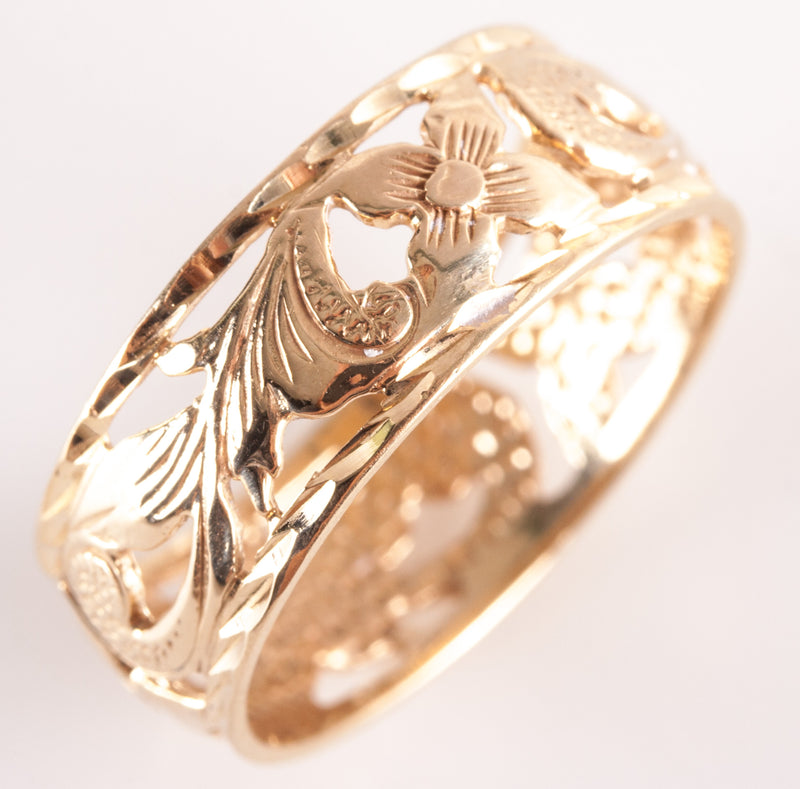 14k Yellow Gold Floral Style Wedding Anniversary Band Ring 2.95g Size 8.25