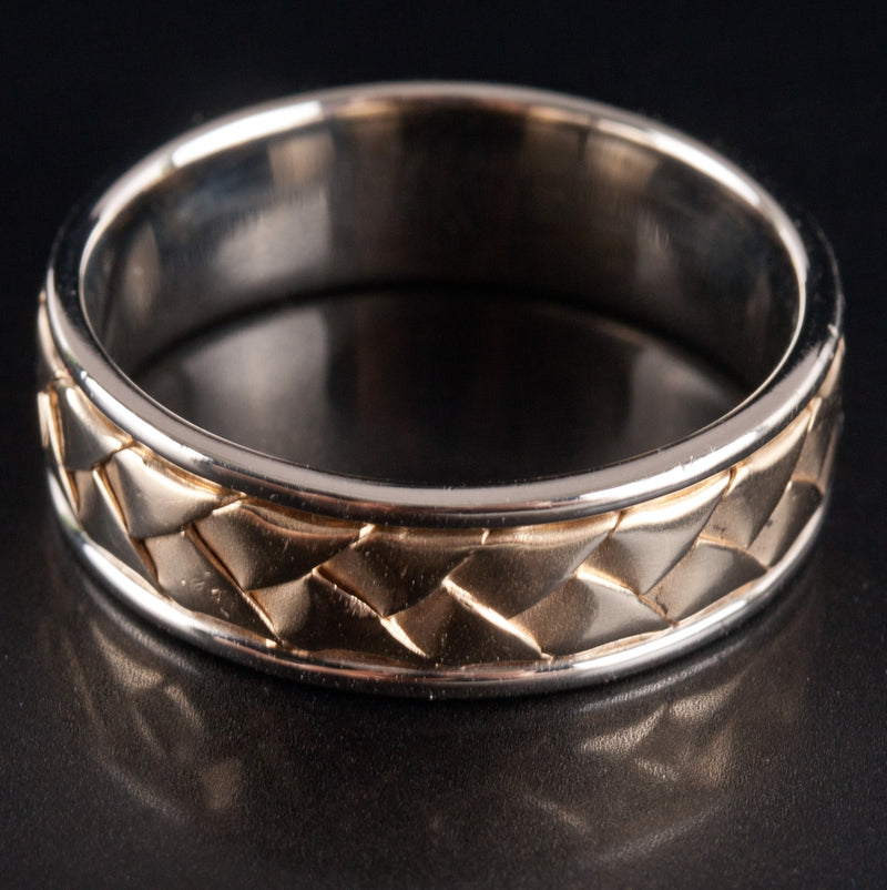 14k Yellow White Gold Two-Tone Style Wedding Anniversary Band Ring 6.62g