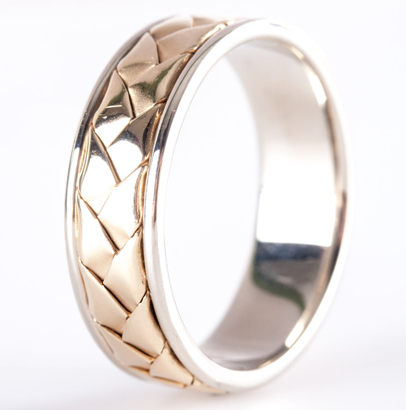 14k Yellow White Gold Two-Tone Style Wedding Anniversary Band Ring 6.62g