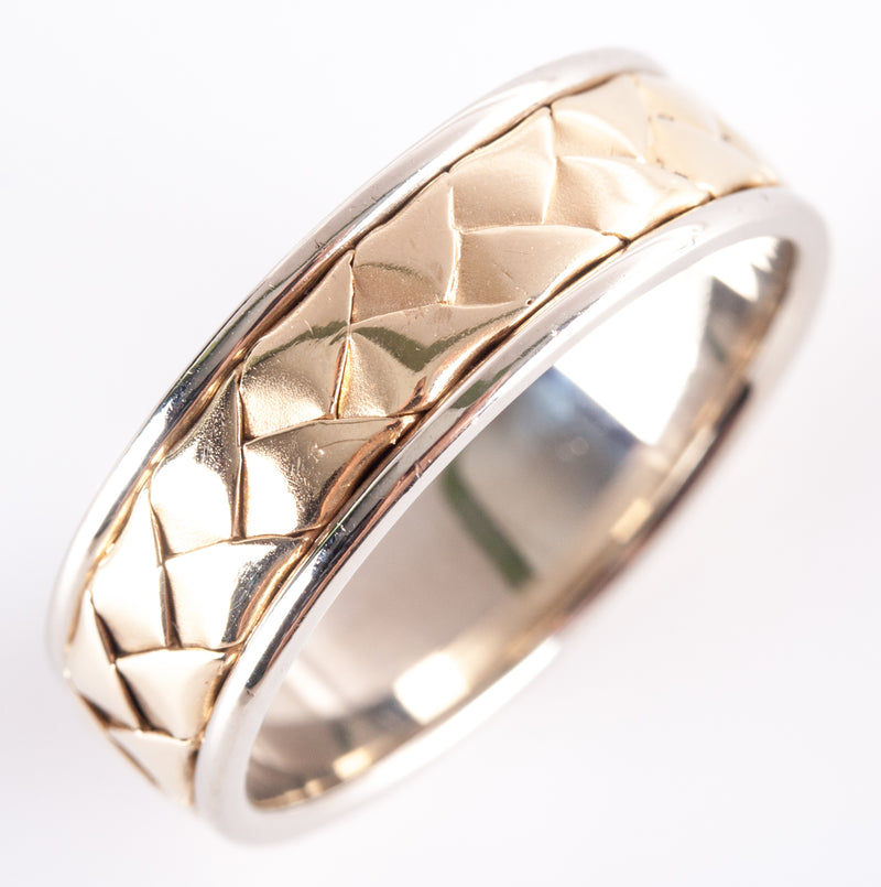 14k Yellow White Gold Two-Tone Style Wedding Anniversary Band Ring 6.62g