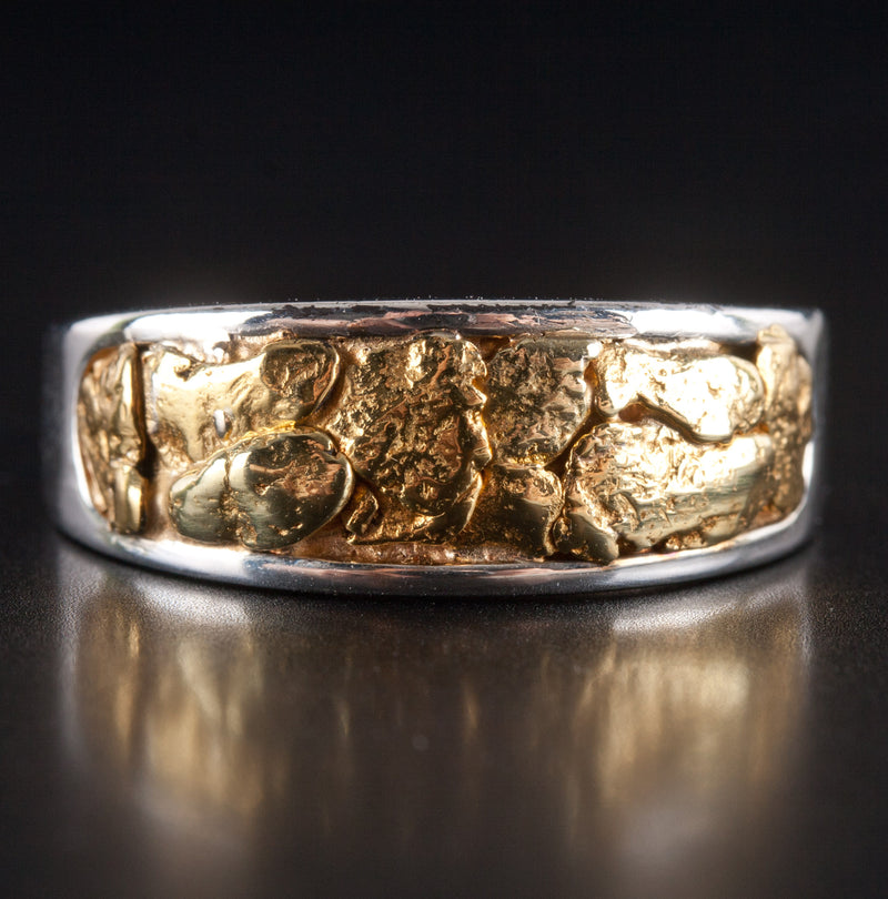 Men's Sterling Silver / 21.6k Gold Nugget Inlay Style Ring 6.50g Size 8.5