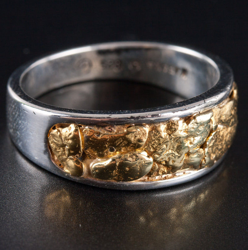 Men's Sterling Silver / 21.6k Gold Nugget Inlay Style Ring 6.50g Size 8.5