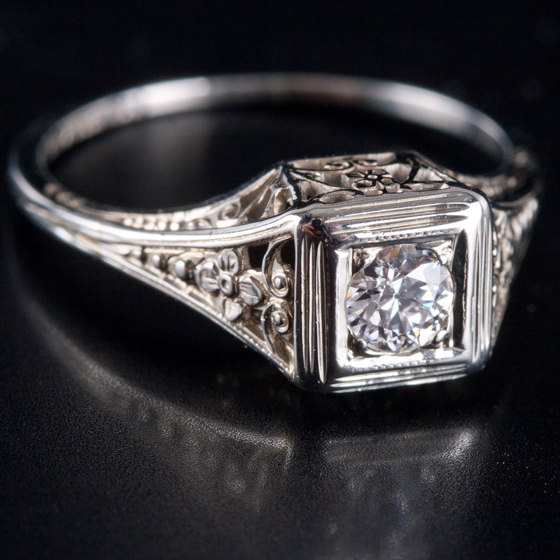 Vintage 1930's 18k White Gold Old European Diamond Engagement Ring .25ct 1.90g