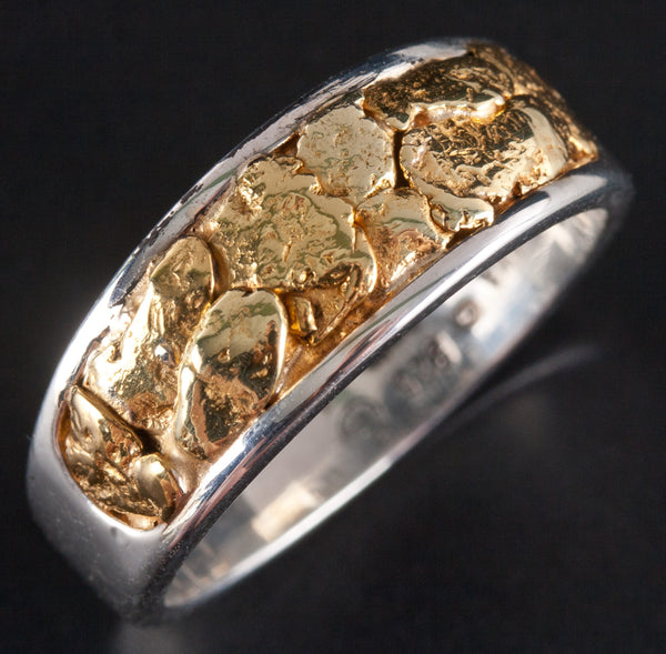 Men's Sterling Silver / 21.6k Gold Nugget Inlay Style Ring 6.50g Size 8.5