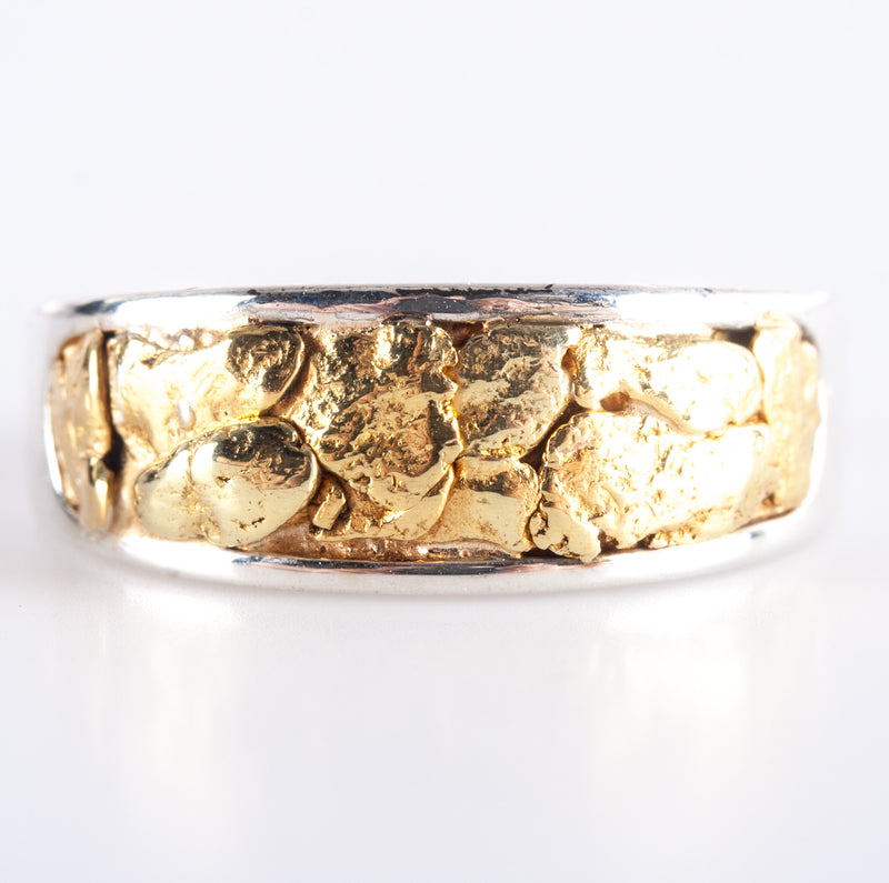 Men's Sterling Silver / 21.6k Gold Nugget Inlay Style Ring 6.50g Size 8.5