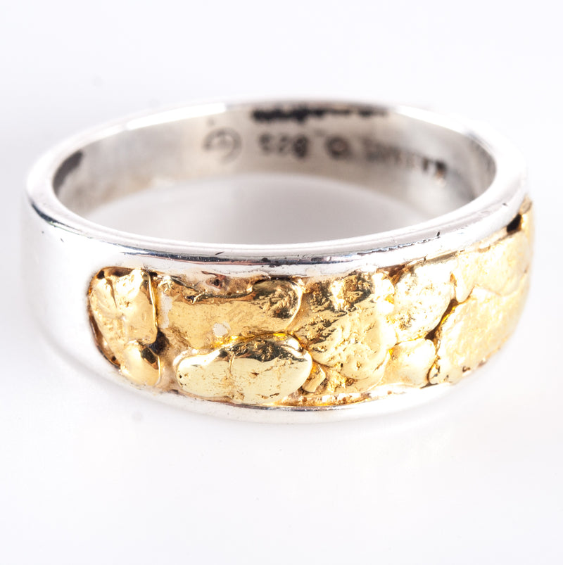 Men's Sterling Silver / 21.6k Gold Nugget Inlay Style Ring 6.50g Size 8.5