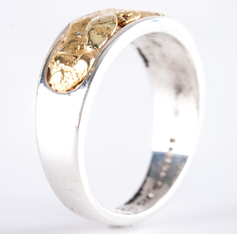Men's Sterling Silver / 21.6k Gold Nugget Inlay Style Ring 6.50g Size 8.5