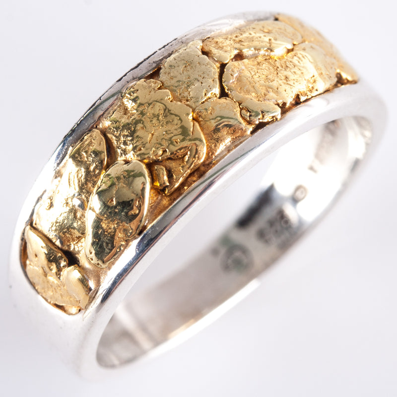 Men's Sterling Silver / 21.6k Gold Nugget Inlay Style Ring 6.50g Size 8.5